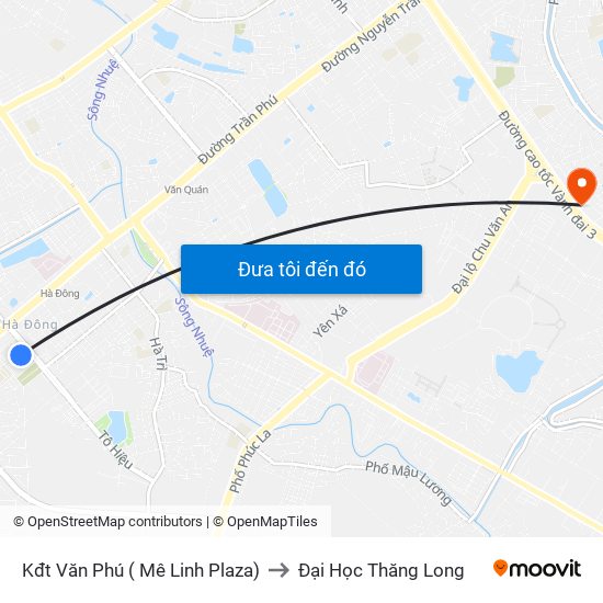 Kđt Văn Phú ( Mê Linh Plaza) to Đại Học Thăng Long map