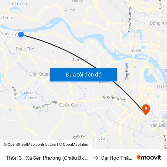 Thôn 3 - Xã Sen Phương  (Chiều Bx Sơn Tây - Phùng) to Đại Học Thăng Long map