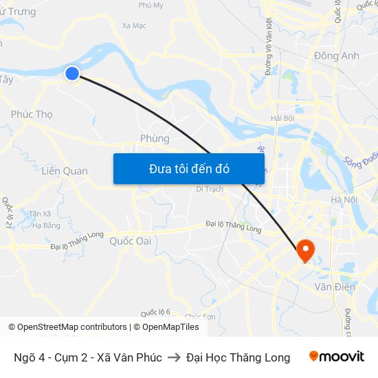 Ngõ 4 - Cụm 2 - Xã Vân Phúc to Đại Học Thăng Long map