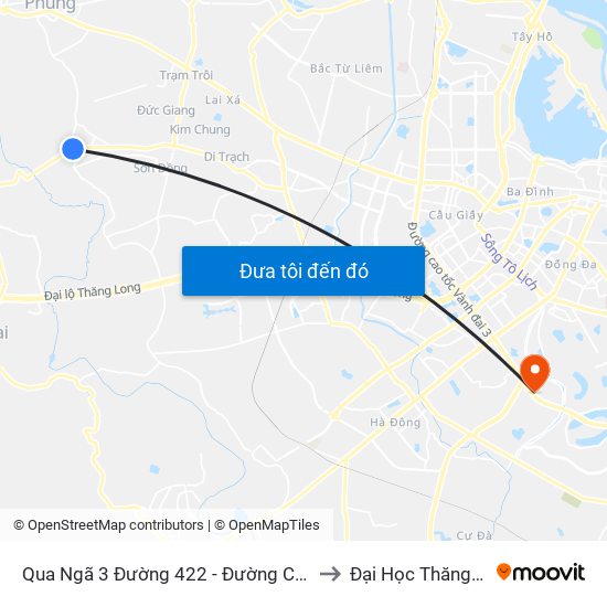 Qua Ngã 3 Đường 422 - Đường Cơ Đê 50m to Đại Học Thăng Long map