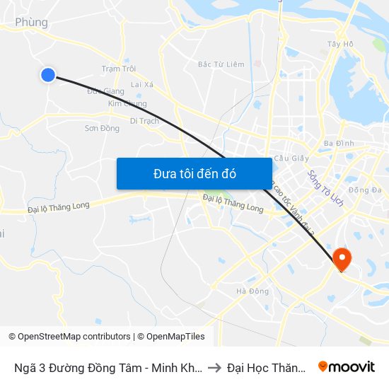 Ngã 3 Đường Đồng Tâm - Minh Khai, Cát Quế to Đại Học Thăng Long map