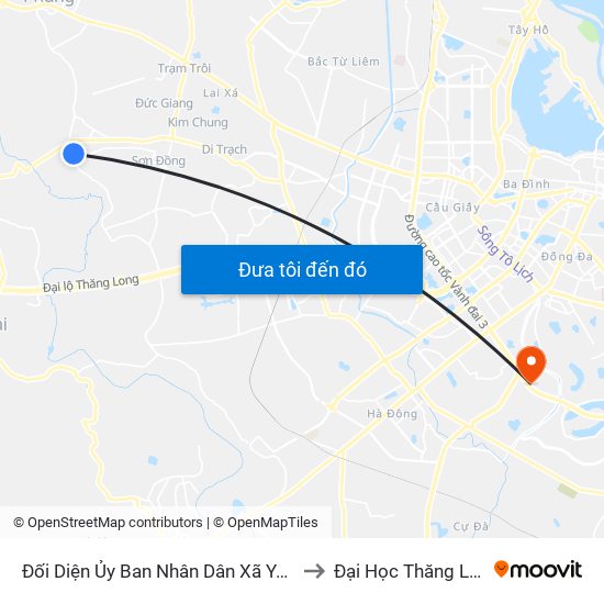 Đối Diện Ủy Ban Nhân Dân Xã Yên Sở to Đại Học Thăng Long map