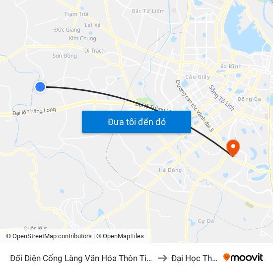 Đối Diện Cổng Làng Văn Hóa Thôn Tiền Lệ - Đê Song Phương to Đại Học Thăng Long map