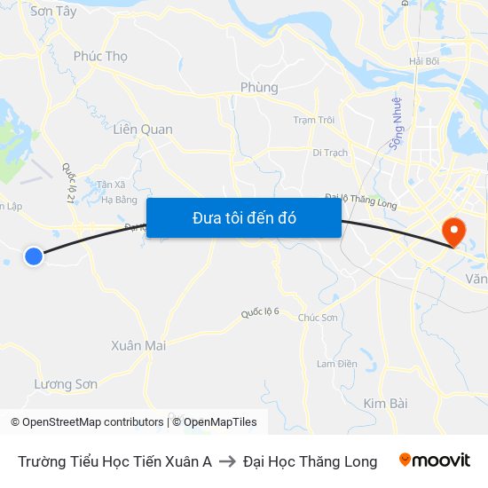 Trường Tiểu Học Tiến Xuân A to Đại Học Thăng Long map