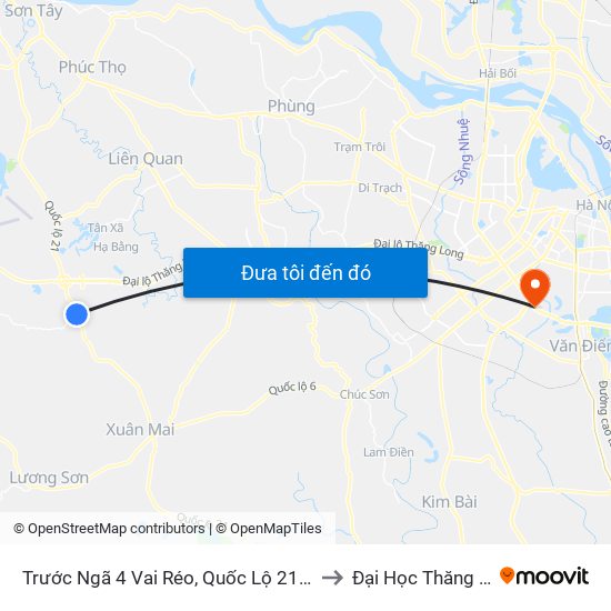 Trước Ngã 4 Vai Réo, Quốc Lộ 21a - Đt446 to Đại Học Thăng Long map