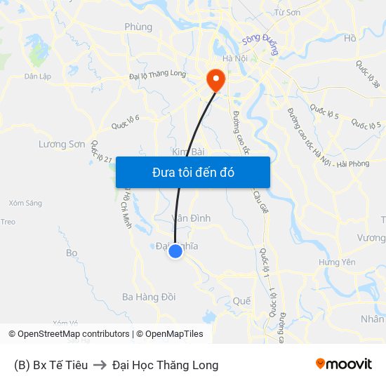 (B) Bx Tế Tiêu to Đại Học Thăng Long map