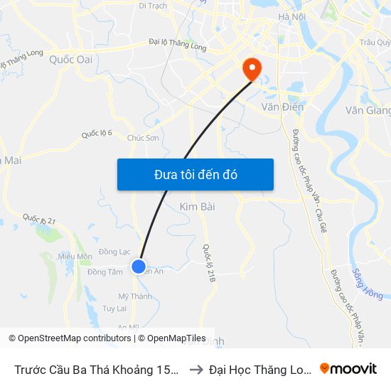 Trước Cầu Ba Thá Khoảng 150m to Đại Học Thăng Long map