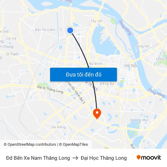 Đd Bến Xe Nam Thăng Long to Đại Học Thăng Long map