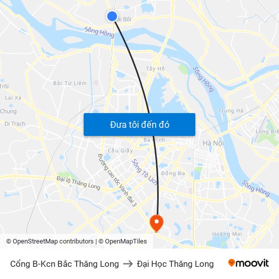 Cổng B-Kcn Bắc Thăng Long to Đại Học Thăng Long map