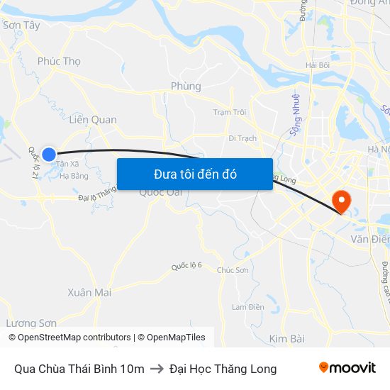 Qua Chùa Thái Bình 10m to Đại Học Thăng Long map