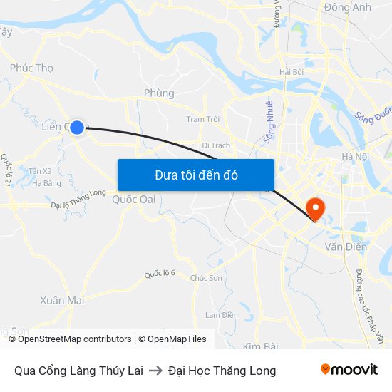 Qua Cổng Làng Thúy Lai to Đại Học Thăng Long map