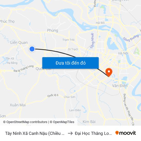 Tây Ninh Xã Canh Nậu (Chiều Đi) to Đại Học Thăng Long map