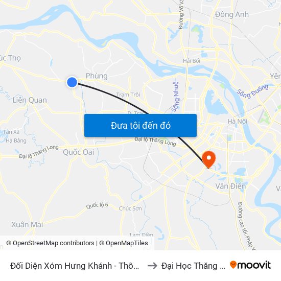 Đối Diện Xóm Hưng Khánh - Thôn Yên Dục to Đại Học Thăng Long map