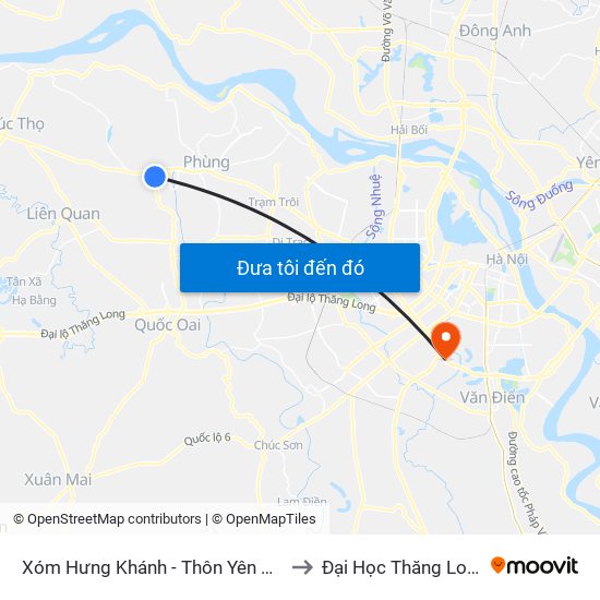 Xóm Hưng Khánh - Thôn Yên Dục to Đại Học Thăng Long map