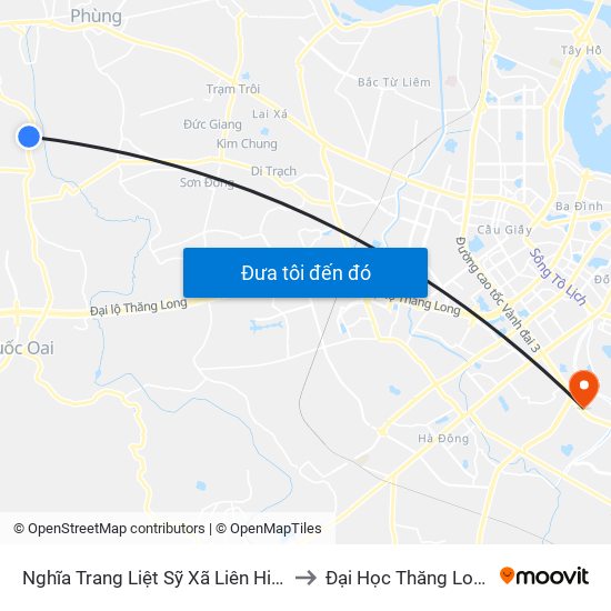 Nghĩa Trang Liệt Sỹ Xã Liên Hiệp to Đại Học Thăng Long map