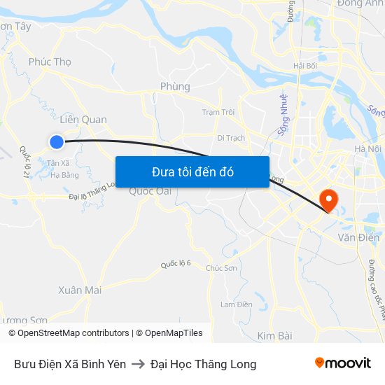 Bưu Điện Xã Bình Yên to Đại Học Thăng Long map