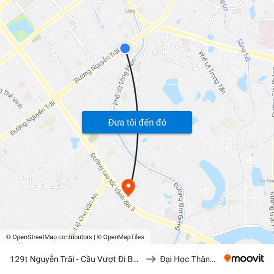 129t Nguyễn Trãi - Cầu Vượt Đi Bộ Royal City to Đại Học Thăng Long map