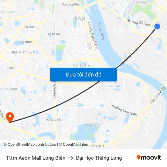 Tttm Aeon Mall Long Biên to Đại Học Thăng Long map