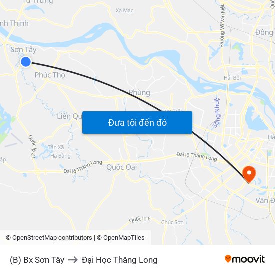 (B) Bx Sơn Tây to Đại Học Thăng Long map