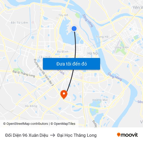 Đối Diện 96 Xuân Diệu to Đại Học Thăng Long map