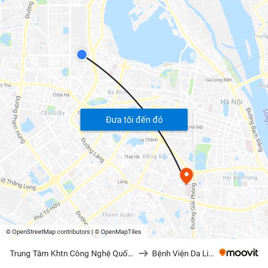 Trung Tâm Khtn Công Nghệ Quốc Gia - 18 Hoàng Quốc Việt to Bệnh Viện Da Liễu Trung Ương map