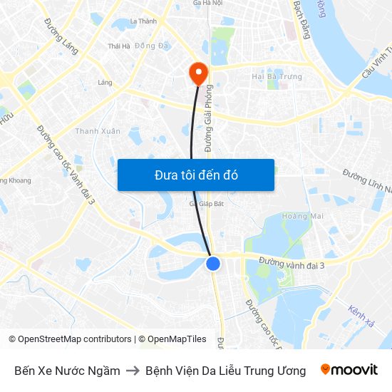 Bến Xe Nước Ngầm to Bệnh Viện Da Liễu Trung Ương map