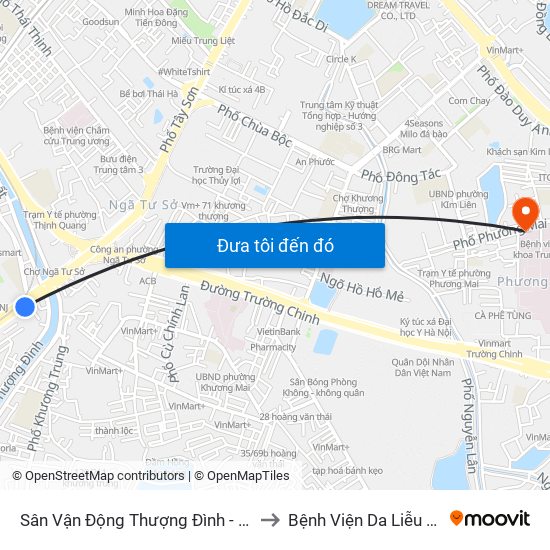 Sân Vận Động Thượng Đình - 129 Nguyễn Trãi to Bệnh Viện Da Liễu Trung Ương map