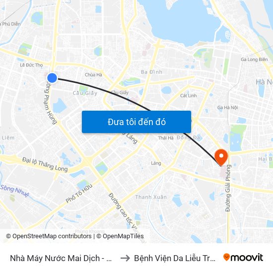 Nhà Máy Nước Mai Dịch - Phạm Hùng to Bệnh Viện Da Liễu Trung Ương map