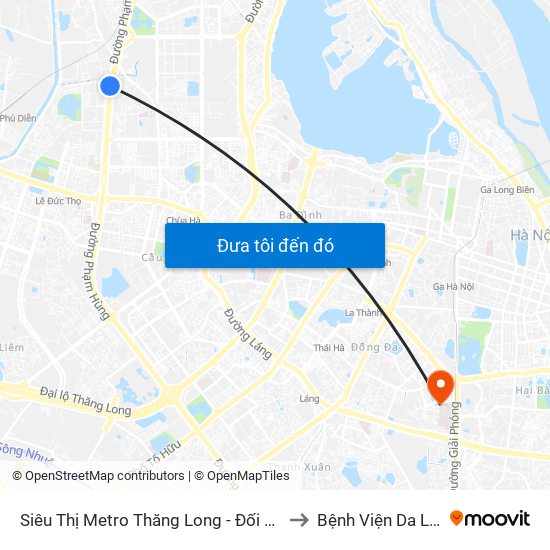 Siêu Thị Metro Thăng Long - Đối Diện Ngõ 599 Phạm Văn Đồng to Bệnh Viện Da Liễu Trung Ương map