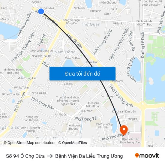 Số 94 Ô Chợ Dừa to Bệnh Viện Da Liễu Trung Ương map