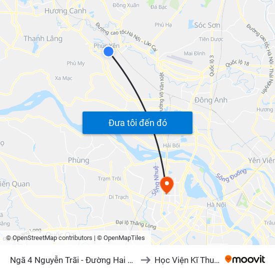 Ngã 4 Nguyễn Trãi - Đường Hai Bà Trưng - Phúc Yên to Học Viện Kĩ Thuật Quân Sự map