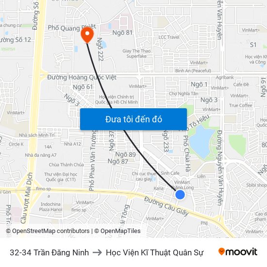 32-34 Trần Đăng Ninh to Học Viện Kĩ Thuật Quân Sự map