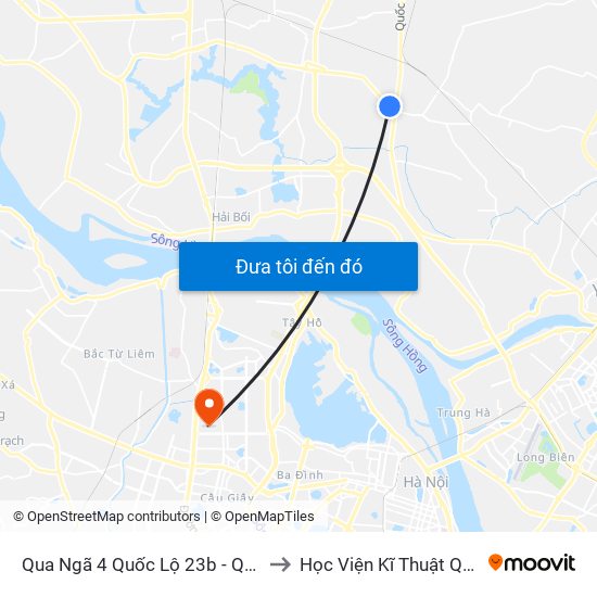 Qua Ngã 4 Quốc Lộ 23b - Quốc Lộ 3 to Học Viện Kĩ Thuật Quân Sự map