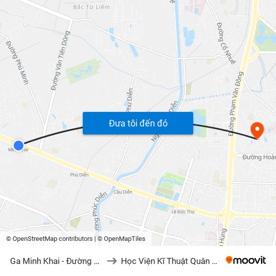 Ga Minh Khai - Đường 32 to Học Viện Kĩ Thuật Quân Sự map