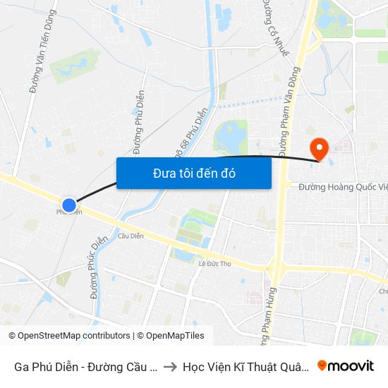 Ga Phú Diễn - Đường Cầu Diễn to Học Viện Kĩ Thuật Quân Sự map