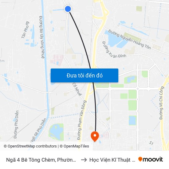 Ngã 4 Bê Tông Chèm, Phường Đông Ngạc to Học Viện Kĩ Thuật Quân Sự map