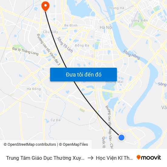 Trung Tâm Giáo Dục Thường Xuyên Đông Mỹ - Ngũ Hiệp to Học Viện Kĩ Thuật Quân Sự map