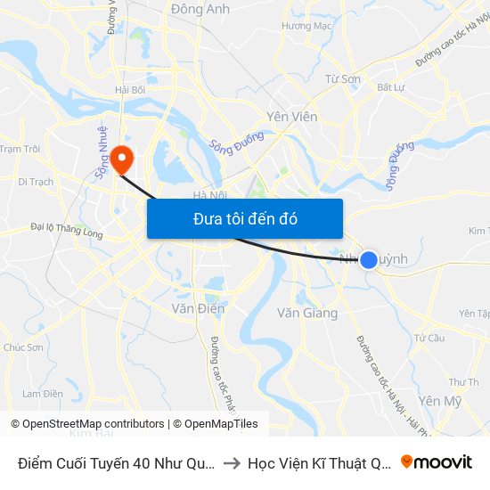 Điểm Cuối Tuyến 40 Như Quỳnh - Ql5 to Học Viện Kĩ Thuật Quân Sự map