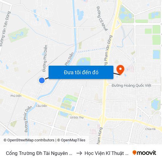 Cổng Trường Đh Tài Nguyên Môi Trường to Học Viện Kĩ Thuật Quân Sự map