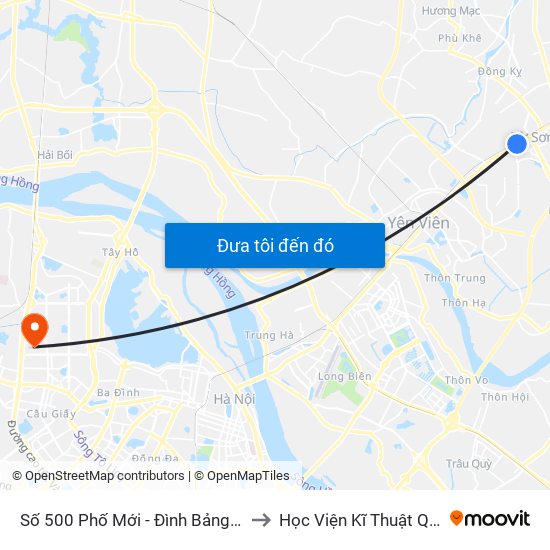 Số 500 Phố Mới - Đình Bảng - Từ Sơn to Học Viện Kĩ Thuật Quân Sự map