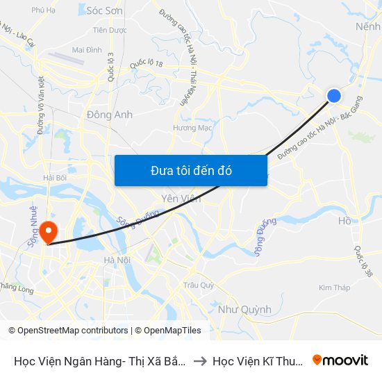 Học Viện Ngân Hàng- Thị Xã Bắc Ninh - Quốc Lộ 1 to Học Viện Kĩ Thuật Quân Sự map