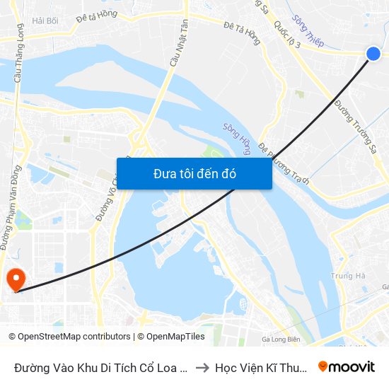 Đường Vào Khu Di Tích Cổ Loa - Km 5 Quốc Lộ 3 to Học Viện Kĩ Thuật Quân Sự map