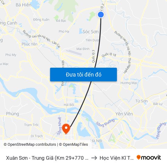 Xuân Sơn - Trung Giã (Km 29+770 Quốc Lộ 3) Cột Điện Hk3/20c to Học Viện Kĩ Thuật Quân Sự map