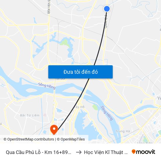 Qua Cầu Phủ Lỗ - Km 16+890 Quốc Lộ 3 to Học Viện Kĩ Thuật Quân Sự map