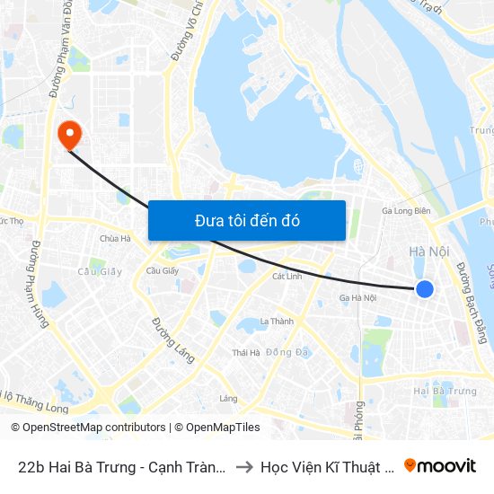 22b Hai Bà Trưng - Cạnh Tràng Tiền Plaza to Học Viện Kĩ Thuật Quân Sự map