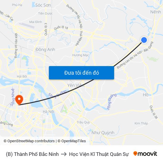 (B) Thành Phố Bắc Ninh to Học Viện Kĩ Thuật Quân Sự map