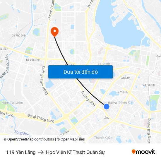 119 Yên Lãng to Học Viện Kĩ Thuật Quân Sự map