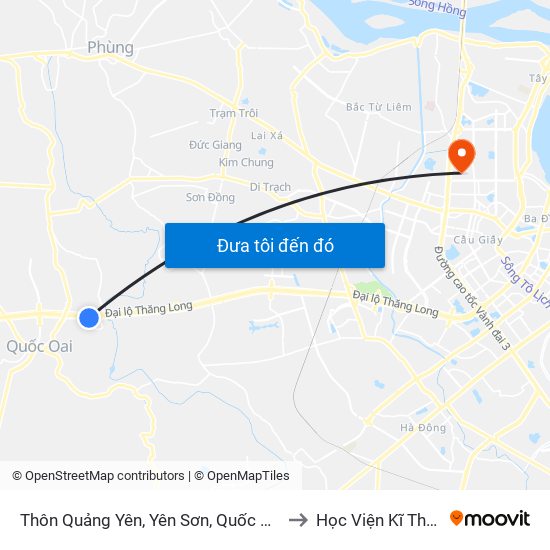 Thôn Quảng Yên, Yên Sơn, Quốc Oai - Đại Lộ Thăng Long to Học Viện Kĩ Thuật Quân Sự map
