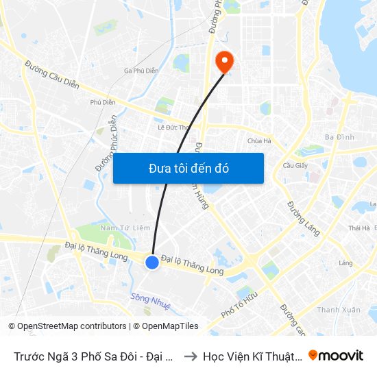 Trước Ngã 3 Phố Sa Đôi - Đại Lộ Thăng Long to Học Viện Kĩ Thuật Quân Sự map