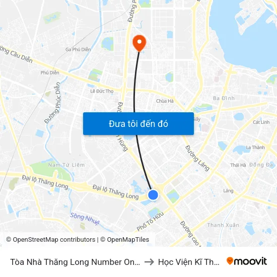Tòa Nhà Thăng Long Number One - Đại Lộ Thăng Long to Học Viện Kĩ Thuật Quân Sự map